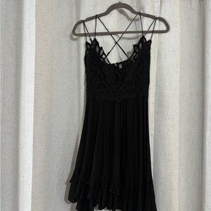 Free People Black Asymmetrical Lace Dress